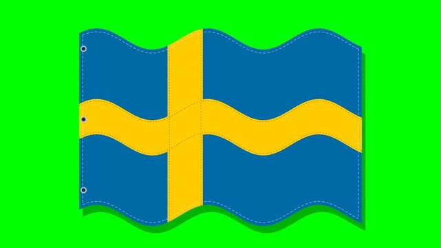 Waving Swedish Flag Animation with Grommets and Stitching on Green Screen Background for News and Travel Content