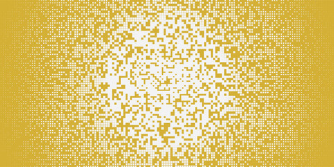 Abstract golden pixelated background with a bright center and fading edges. © MohSholeh
