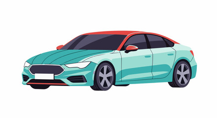 Fototapeta premium A two-tone sedan with aqua body, red roof, and dark tinted windows