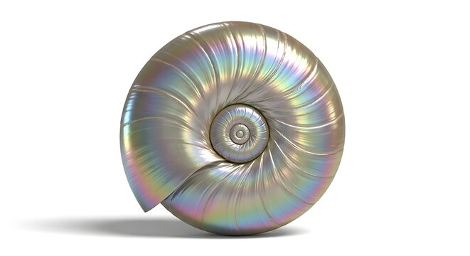 Iridescent seashell on white background