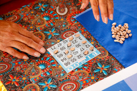 Bingo game played with pinto beans as markers
