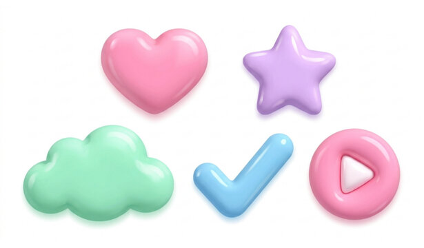 Trendy Puffy 3D Vector Elements Set with Soft Squishy Icon Collection