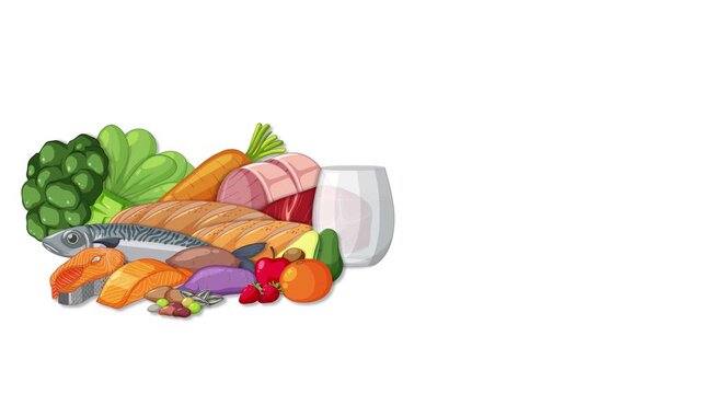 Nutrition facts and daily intake recommendations table appearing next to group of healthy organic food products on white background.