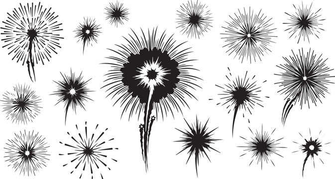 Collection of dandelion seed head silhouettes with dandelion