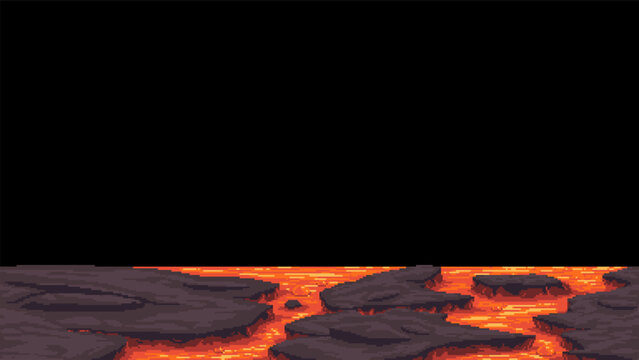 Pixel art lava rocky terrain background