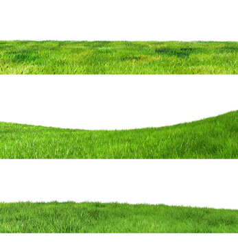 Three horizontal strips of green grass isolated on a transparent background