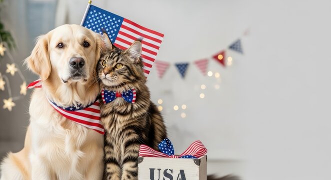 Patriotic pets dog and cat celebrate independence day