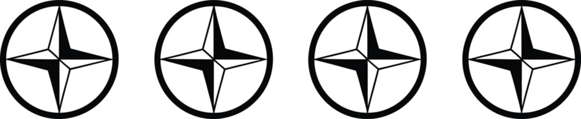 Black compass star navigation symbol icon set isolated on white background vector illustration for direction and travel design © ALEX BIN