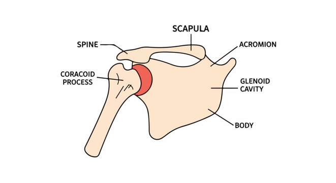 Anatomical illustration of the human scapula and related bones