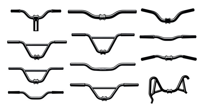 Set of black bicycle handlebars icons isolated on white background.