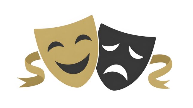 Two Theatre Masks Gold and Black in Ribbon Tie