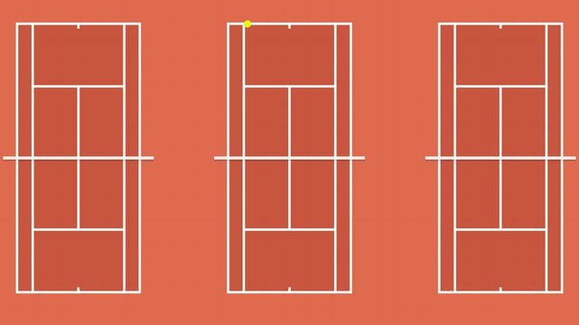 Top View Minimalist Flat Illustration of Three Clay Tennis Courts with Yellow Ball for Sports Data Visualization