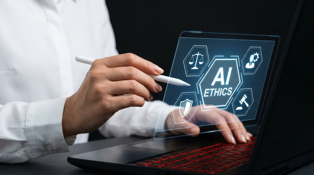 AI ethics artificial intelligence compliance governance regulation risk management. Doctor virtual AI health care innovation research patient health, disease treatment, technology