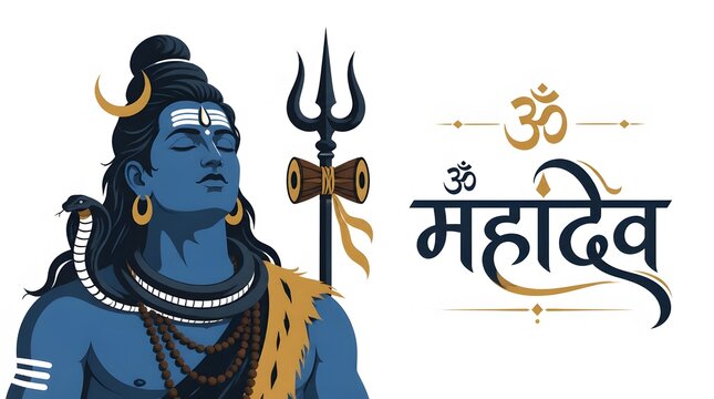 Blue Hindu God Statue with Trident and Script