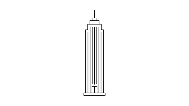 Minimalist modern skyscraper building vector icon illustration with an editable stroke for architectural design projects featuring a clean urban city skyline profile and customizable line weight.