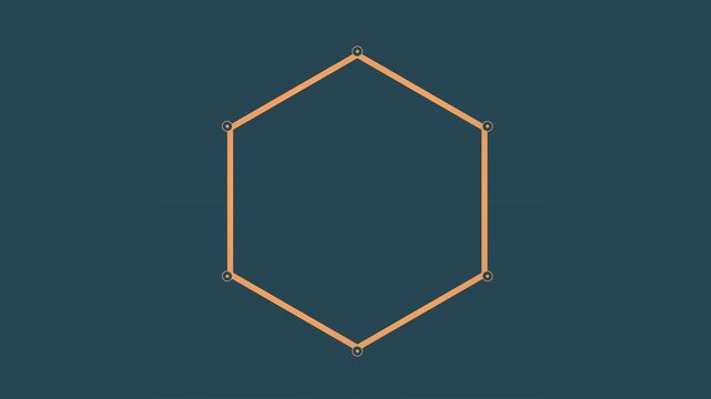 Abstract Orange Hexagon HUD Interface Animation on Dark Blue Grid Background for Technology and Science Data Visualization
