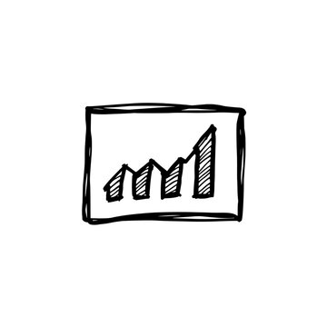 Presentation and data analysis board icon logo design. Business chart sign and symbol. Infographic doodle icon. Hand drawn vector illustration for office meeting and marketing.
