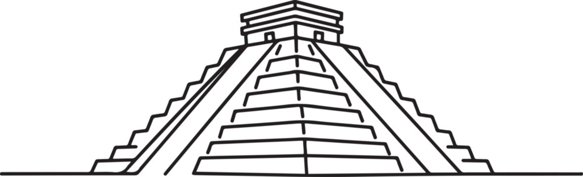 mayan pyramid with steep steps.one line Art icon drawing vector