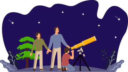 People Stargazing with telescope at night Illustration © Nayeon