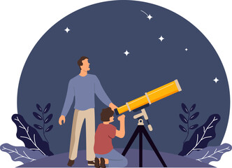 People Stargazing with telescope at night Illustration © Nayeon