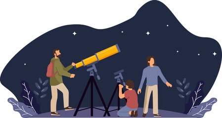 People Stargazing with telescope at night Illustration © Nayeon