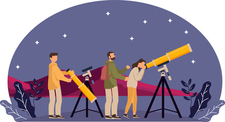 People Stargazing with telescope at night Illustration © Nayeon