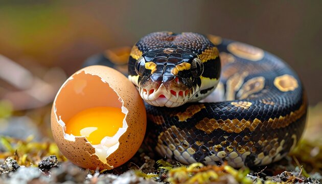 Serpent coiled around a cracked egg