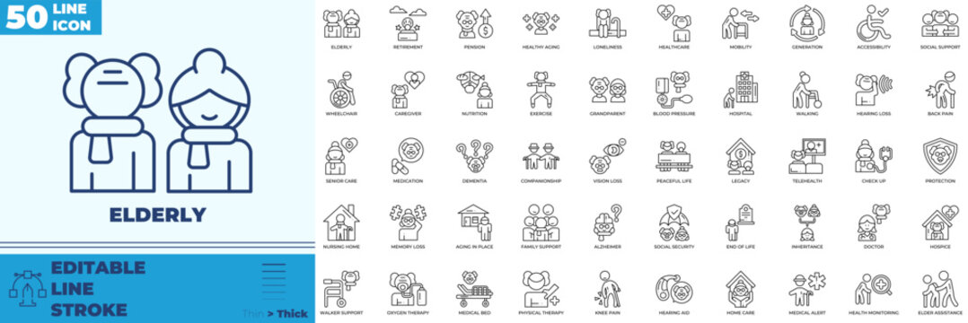 Elderly Line Editable Icons set