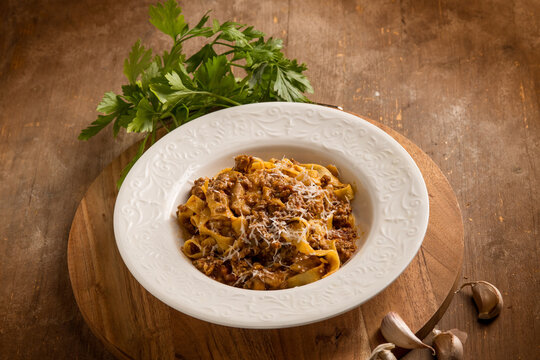 tagliatelle with cep garlic and parsley
