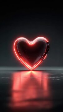 digital glass heart rotates and shines bright vertical video