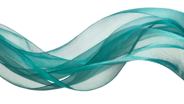 Isolated flowing ethereal teal fabric wave creating an abstract texture on a clean surface.