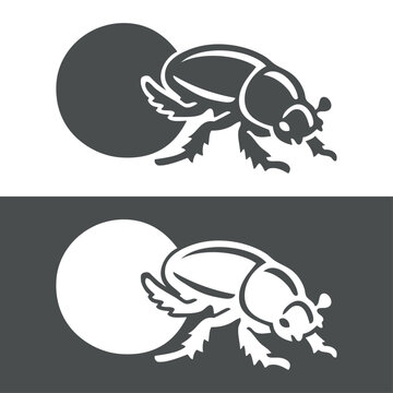 Logo con dibujo minimalista de un escarabajo pelotero con una bola rodante de esti&eacute;rcol 