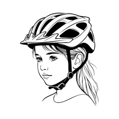 Logo club ciclista. Dibujo con líneas de la cabeza de una niña con casco ciclista. Icono equipo de protección de ciclismo © teracreonte