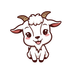 Naklejka premium Cute Smiling Goat Mascot Cartoon Kawaii Vector Illustration