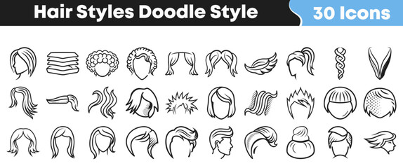 Obraz premium Hand drawn collection of various female and male hair styles