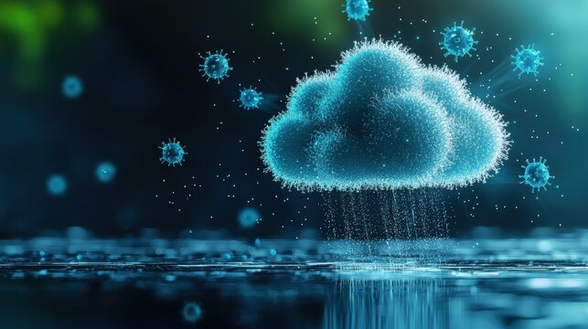 protection Cloud icon Cloud icon being attacked by virus symbols, dark background, visualizing cloud security threats and the need for protection