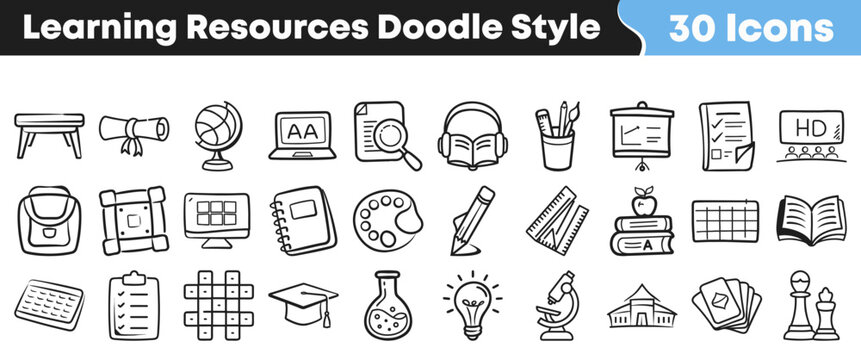 Set of hand drawn education icons for learning and school