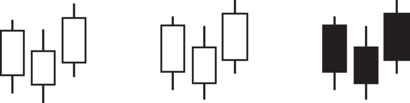 three group outline and solid vector candlestick chart icons set minimal stock market trading finance symbol design