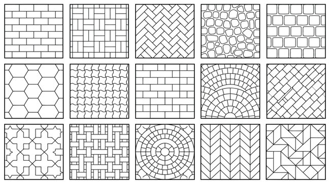 Set of various paving patterns for garden paths, driveways, and sidewalks