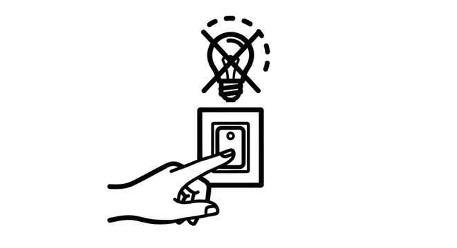 Conceptual illustration of turning off a light switch by a hand in monochrome
