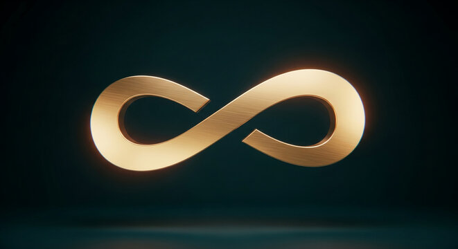 Golden infinity symbol with brushed metal texture, symbolizing eternity, endlessness, and continuity, ideal for concepts of permanence or spiritual themes