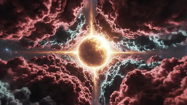 Cosmic Collision An Illuminated Nebula Ring Energy Core.