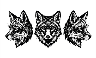 Black and white wolf head illustrations in woodcut style © MD HARUN MOLLA