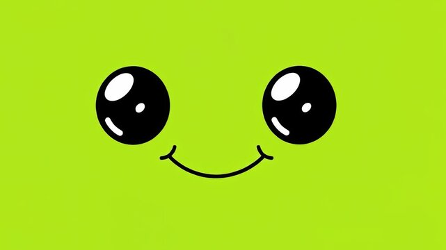 Animated Smiling Face with Big Eyes and Happy Expression on Green Background.