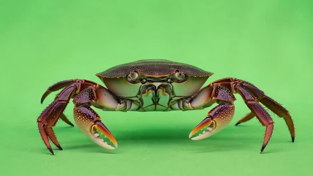 close-up red king crab isolated on vibrant green gradient background for seafood marketing