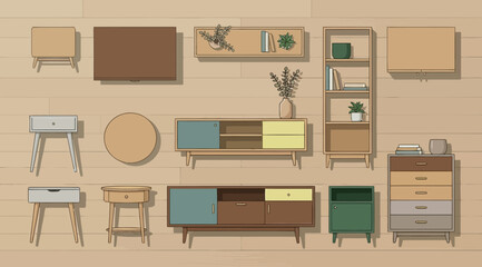 Collection of midcentury modern furniture and decorative home items © Siam