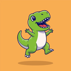 Cute Happy Green TRex Dinosaur Cartoon Illustration. © Arviz