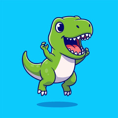 Cute Happy Green TRex Dinosaur Jumping Cartoon Vector Illustration. © Arviz