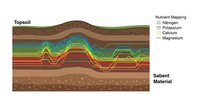 Crosssection Soil Layers with Nutrient Lines in Topsoil