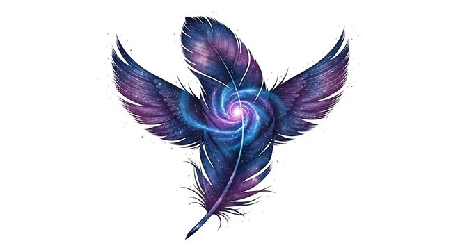 Abstract illustration of a feather with galaxy pattern